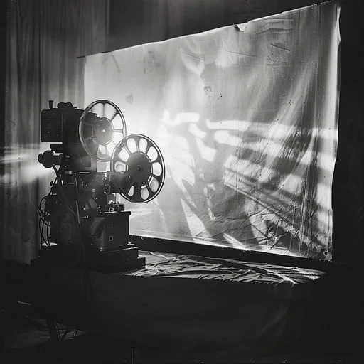 复古电影放映机特写，象征电影技术的百年演进